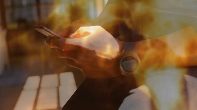 Close-up starting with hands holding phone, overlay filling frame, thumb tapping, composing message