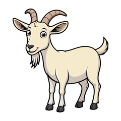 Fototapeta premium Cute cartoon goat vector illustration isolated on white background with antlers and wildlife elements