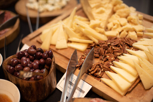 Cheese, walnuts and black olives board