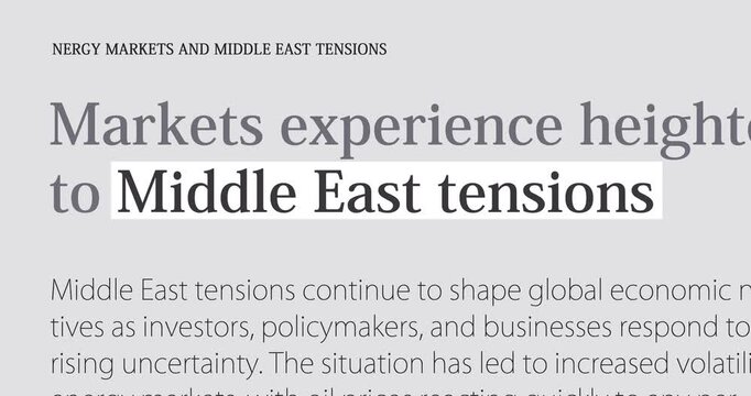Middle East tensions, Gulf region conflict news, changing news headlines sequence across media, Iran and Israel crisis, loop footage