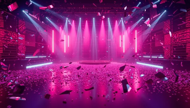 AI-generated futuristic concert stage with neon lights and confetti
