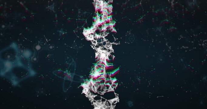 Algorithm initiating tech visualization, central mesh pulsing, clusters forming, RGB bands rising