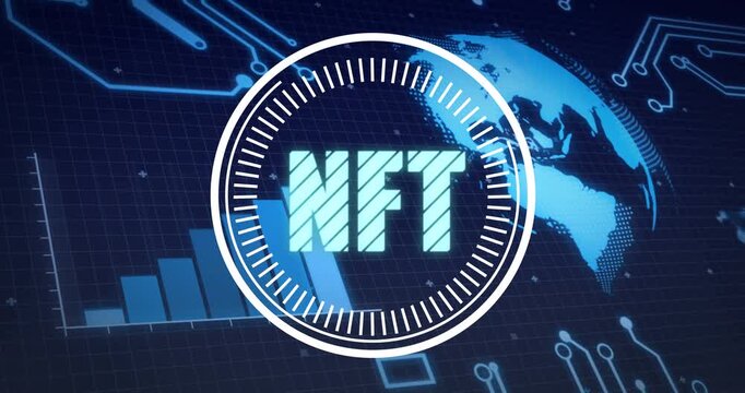 On load NFT emblem forming ring, rotating ticks, globe turning, bars rising, showing progress