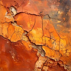 Fototapeta premium Textured Rusted Metal Surface With Cracked Orange and Brown Tones
