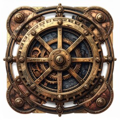 Fototapeta premium Intricate Steampunk Clockwork Mechanism With Brass Gears And Rivets Detailed Intricate Metal Work