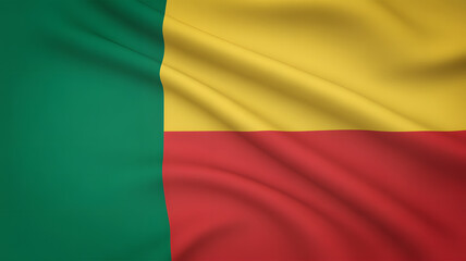 Fototapeta premium Waving Benin flag unfurled showing vibrant green, yellow, and red colors creating patriotic motion and national pride