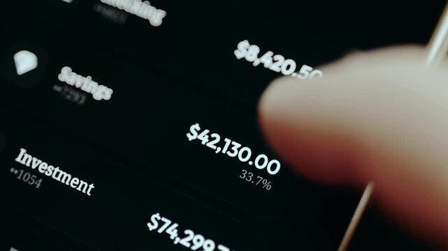 Personal finance dashboard summarizing account balances Checking Account, Savings Account and Investment Account