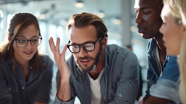 Creative Team Discussing Marketing Strategy in Modern Office Meeting