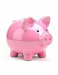 Fototapeta premium Glossy Pink Piggy Bank On White Background Isolated
