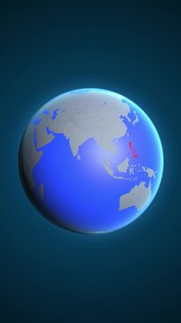 The animation shows a graphic representation of the earth and highlights the location and map of Philippines colored red in vertical format.