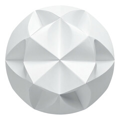 White sphere with angular, geometric facets and soft shadows on a black background