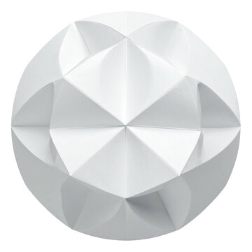 White sphere with angular, geometric facets and soft shadows on a black background