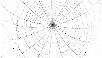 Fototapeta premium Intricate Spider Web Close Up Black And White Against White Background With Dark Center Detail