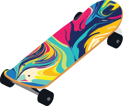 Street Style Skateboard Featuring a Vibrant Colorful Graffiti Pattern Design on the Bottom Deck Surface