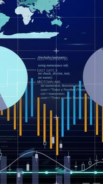 Vertical video: On live feed, tech dashboard animating bars, pie, trend lines to monitor metrics
