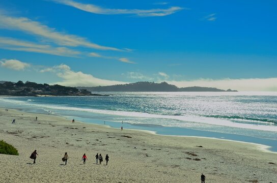 Stunning white sand beach in Carmel, California, on the picturesque Monterey Peninsula.