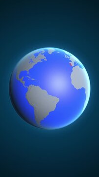 The animation shows a graphic representation of the earth and highlights the location and map of Portugal colored red in vertical format.