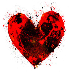 Czerwone serce w stylu grunge z efektem rozprysku, emocjonalna ilustracja miłości i bólu © ukasz