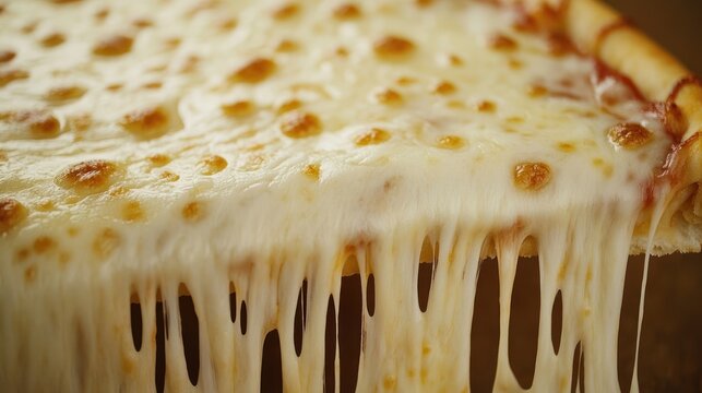 Stretchy melted cheese on pizza slice