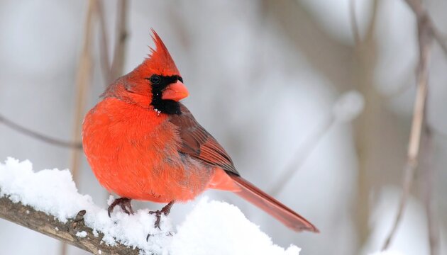 Male Northern Cardinal (Cardinalis cardinalis) Perched on a Snowy Branch