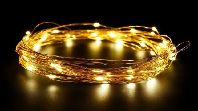 Golden fairy lights on dark background