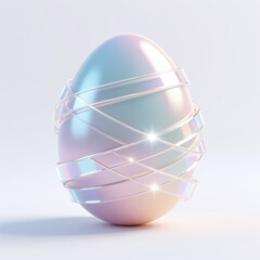 Obraz premium Easter illustration of pastel egg wrapped with shiny ribbons and highlights, done in a modern realistic style with soft colors.