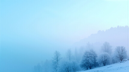 Fototapeta premium Misty Winter Landscape with Trees and Snow