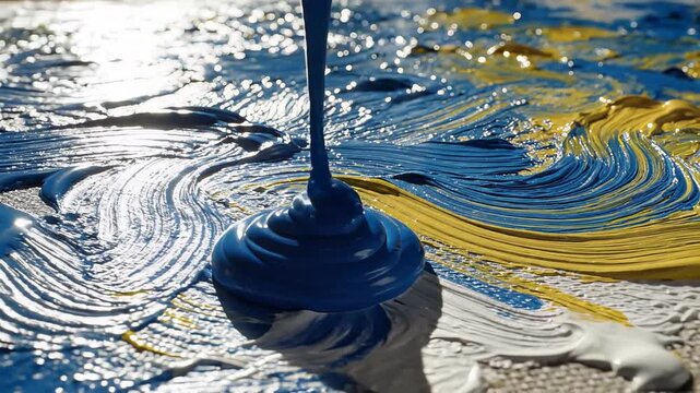 Oil slick on water surface closeup.