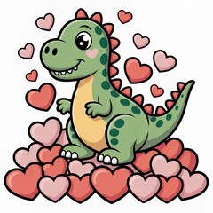 Fototapeta premium cute green dinosaur with hearts isolated on transparent background