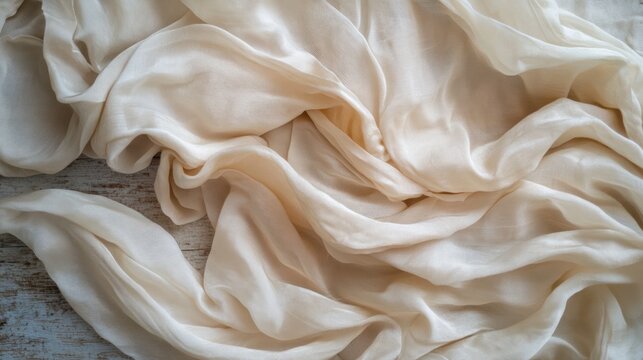Cream fabric draped on wood elegant textile background