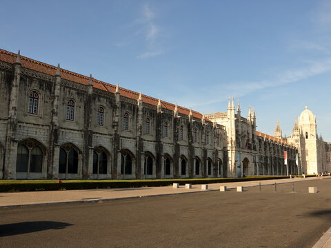 Gothic Jeronimos Monastery Facade and Architecture in Belem District, Lisbon, Portugal
