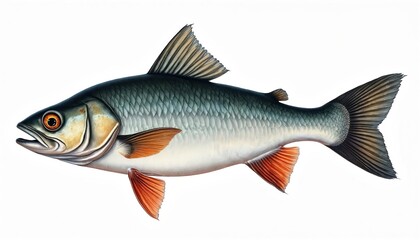 Obraz premium Detailed illustration of American Shad fish. Realistic aquatic creature depicted with scales fins and gills. Scientific artwork of freshwater marine animal isolated on white background for education.