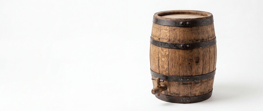 Vintage wooden barrel with a spigot, perfect for rustic decor and beverage storage