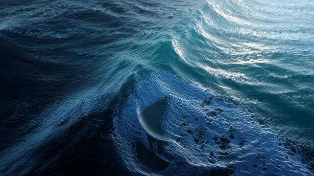 60 FPS Close up rolling ocean swell with sunlit ripples and shifting wave crest texture