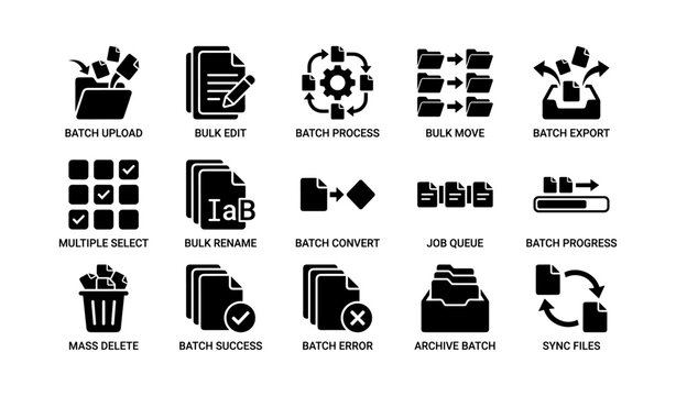 Icon set for batch processing and file management tasks