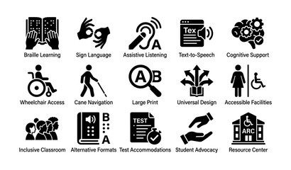 Obraz premium Icons representing accessibility and inclusive education tools and services