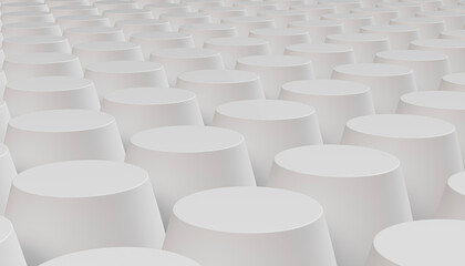 Fototapeta premium Abstract white cylinder pattern background, minimal 3D geometric shapes, futuristic repetitive structure, clean modern surface, depth perspective seamless design