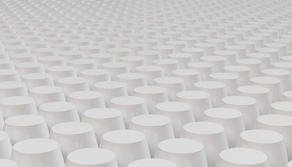 Fototapeta premium Abstract white cylinder pattern background, minimal 3D geometric shapes, futuristic repetitive structure, clean modern surface, depth perspective seamless design