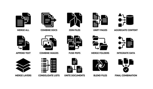 Document manipulation icons for merging, combining, and organizing files