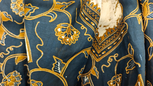 Detailed Close Up of Traditional Indonesian Batik Fabric with Floral Patterns
