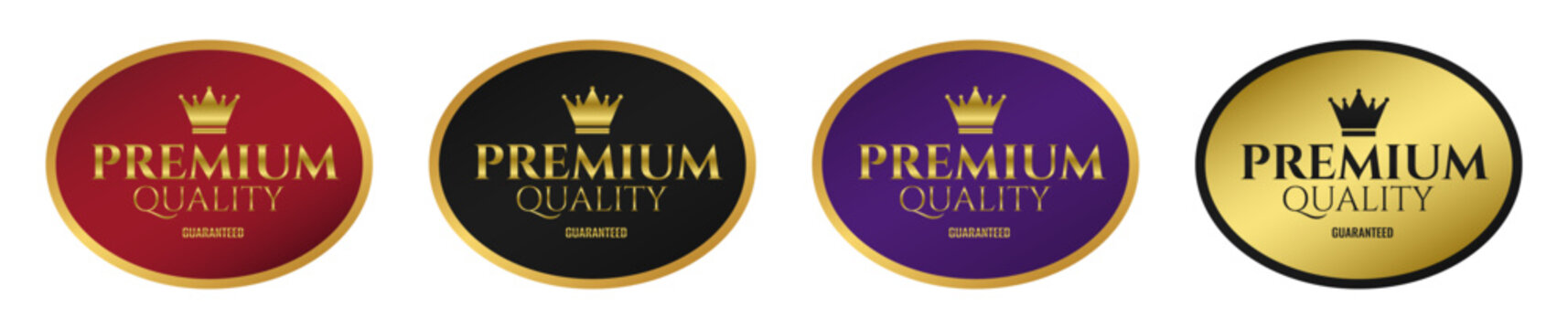 Elegant set of luxury gold oval badges with premium quality guaranteed text for branding and marketing