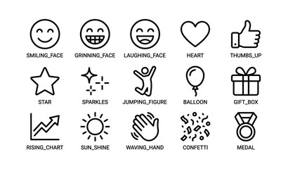 Fototapeta premium Diverse emoji collection: faces, symbols, and celebratory icons