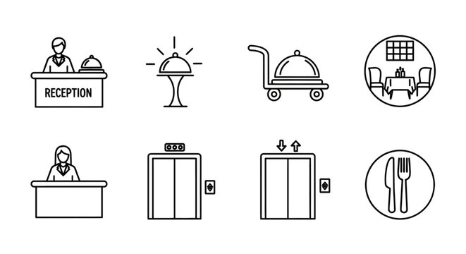 Stylish hotel services icons in minimalistic linear design