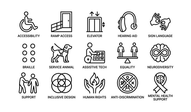 Accessibility symbols: inclusivity icons for disabilities and support services
