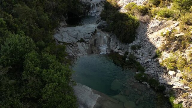 Aerial View of Seven Lagoons Waterfall in Peneda Geres National Park Portugal
