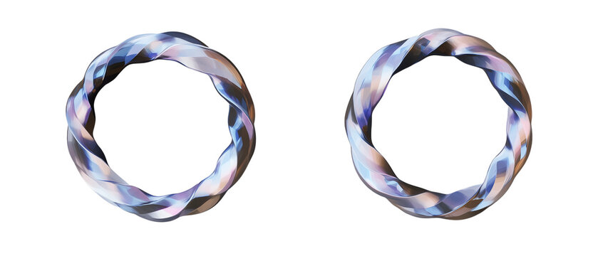 Abstract 3d twisted ring, colorful geometric circular loop vector isolated on transparent background