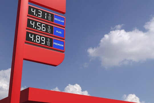 Rising US Fuel Prices Displayed on Gas Station Totem