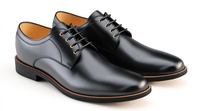 Black leather men derby shoes for formal wear on white background