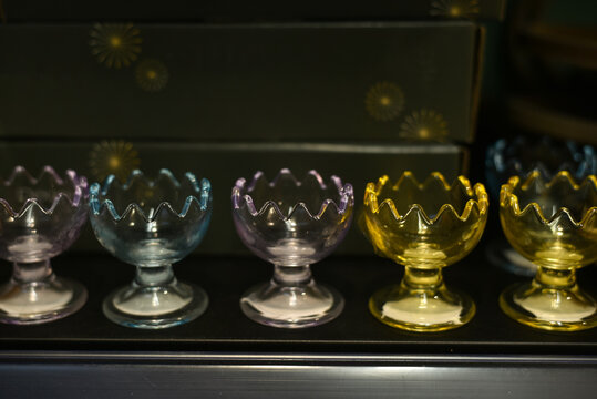 Glass egg stand at a decor store. Easter holiday