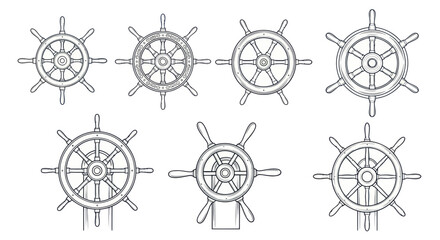 Vintage Ship Steering Wheels Collection - Nautical Navigation Icons © Vinci